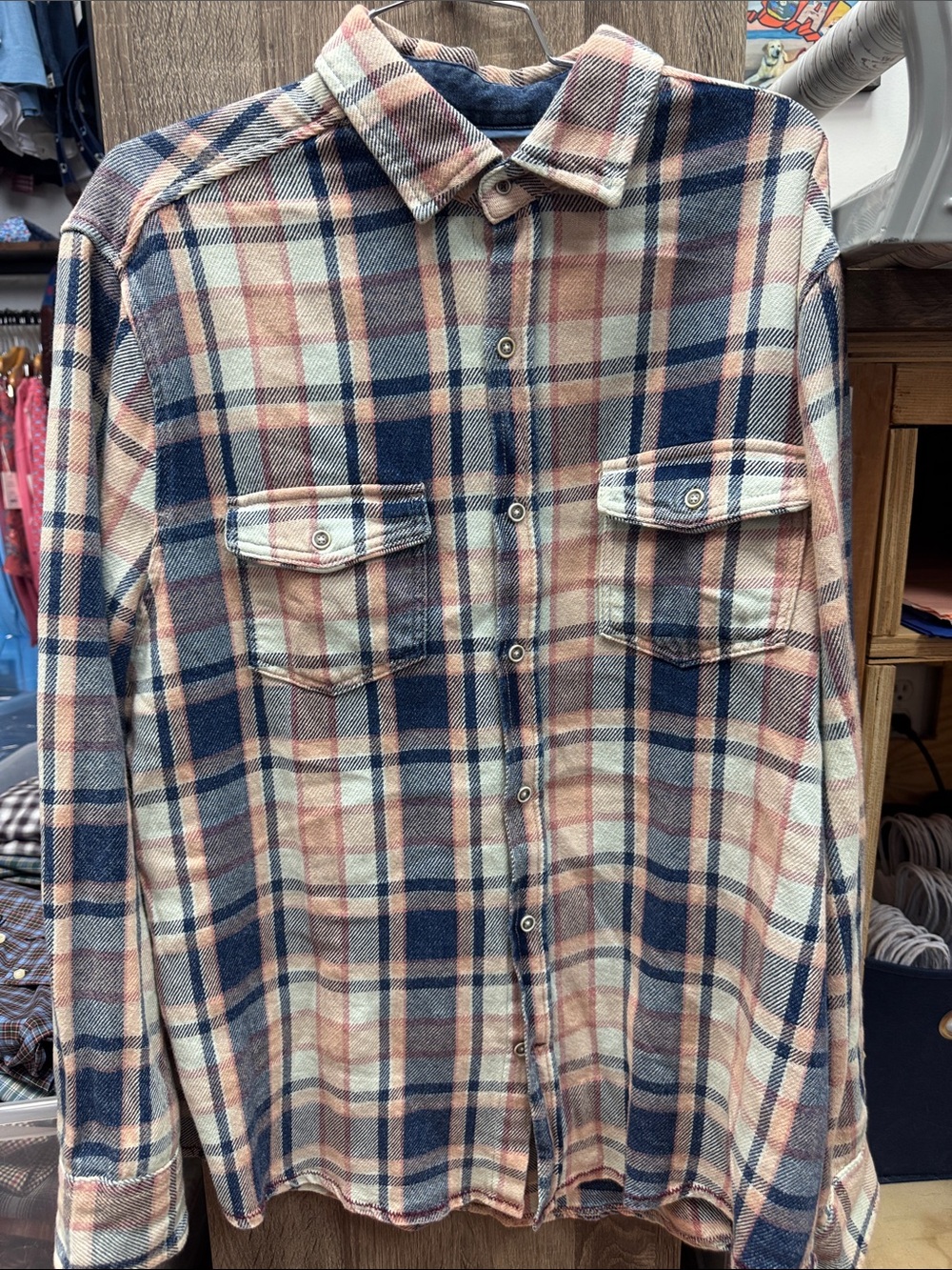 True Grit Plaid Button Shirt in Navy, Cream & Rust
